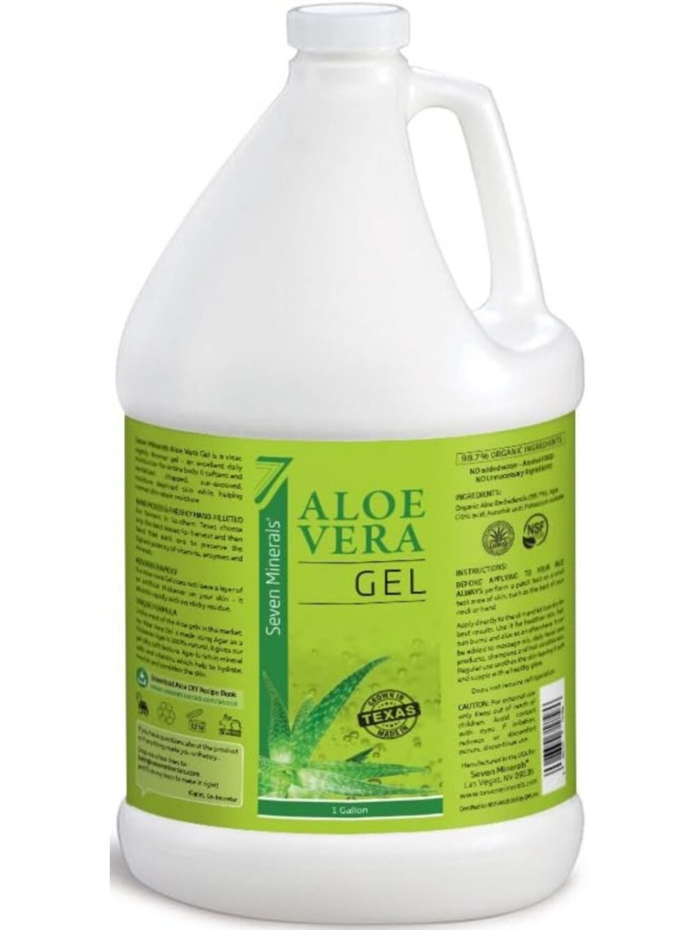 Seven Minerals Aloe Vera Gel with Freshly Cut Pure Organic Aloe - 1 Gallon